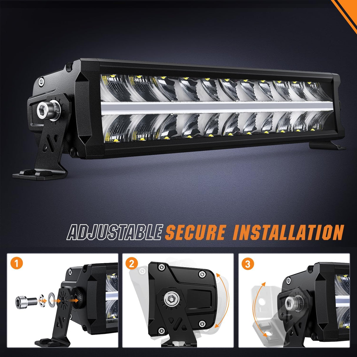 LED Light Bar with Amber DRL 16 Inch 120W Offroad Light Anti-Glare Flood Spot Combo LED Driving Light IP68 w/ 14 AWG DT Connector Wiring Harness for Pickup Truck SUV ATV UTV Boat 4x4