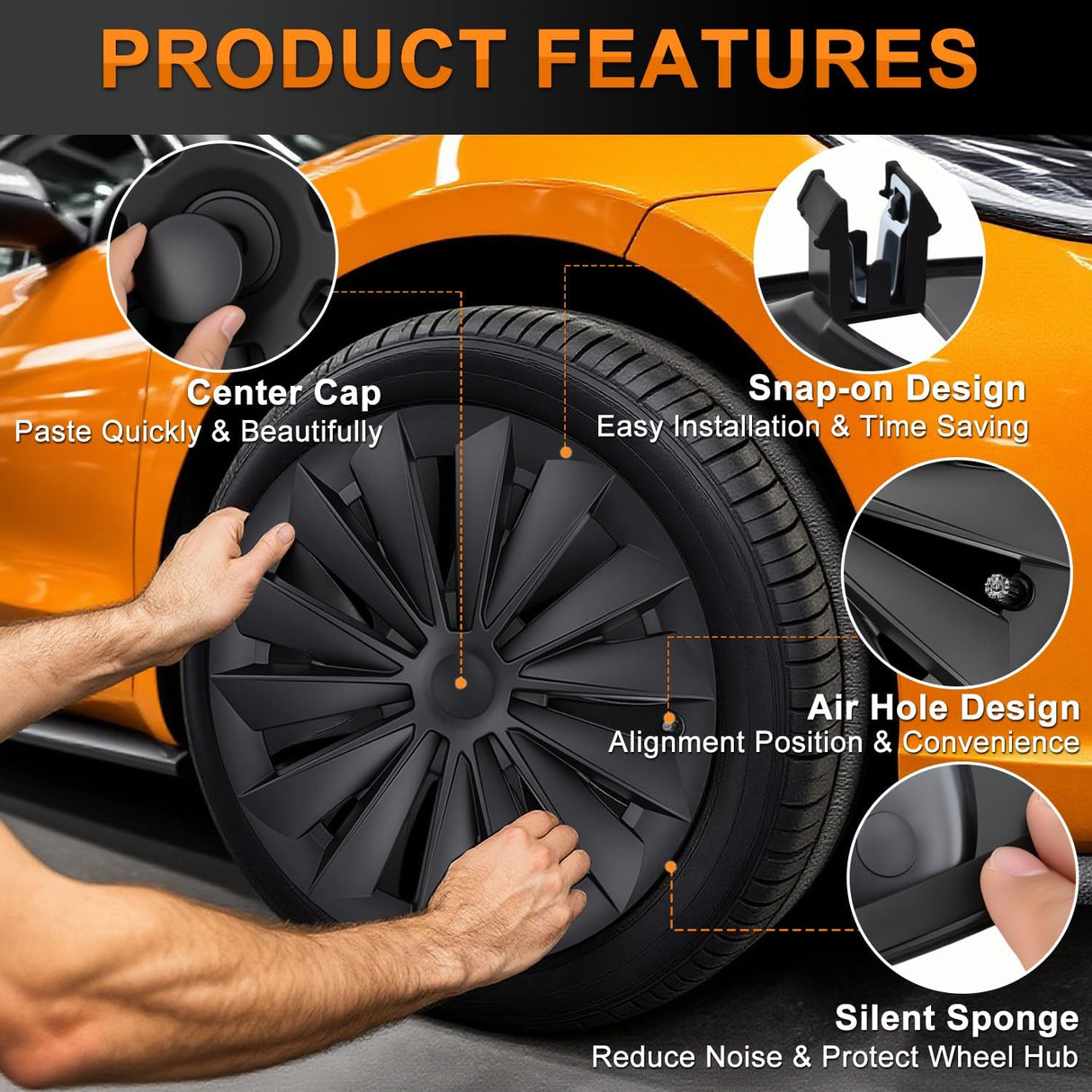 Wheel Cover Hubcaps 19 Inch for Tesla Model Y Accessories 2021 2022 2023 2024 Tesla Model Y 19 Inch Hub caps Set of 4 Rim Protector Wheel Covers Replacement Multi-Spoke Lines Style Matt Black
