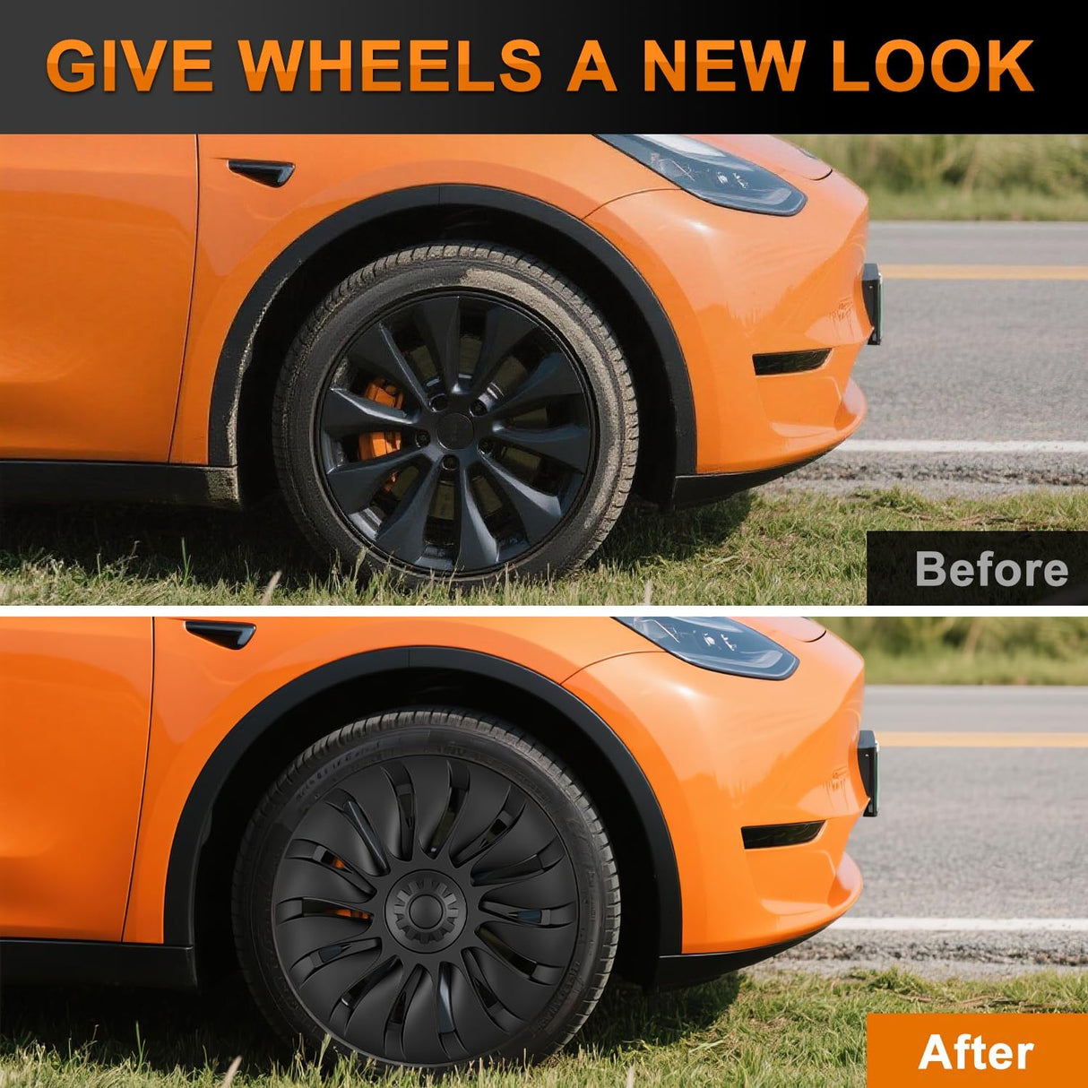 Wheel Cover Hubcaps 19 Inch for Tesla Model Y Accessories 2021 2022 2023 2024 Tesla Model Y Gemini 19 Inch Hub Caps Set of 4 Rim Protector Wheel Covers Replacement Uberturbine Style Matt Black