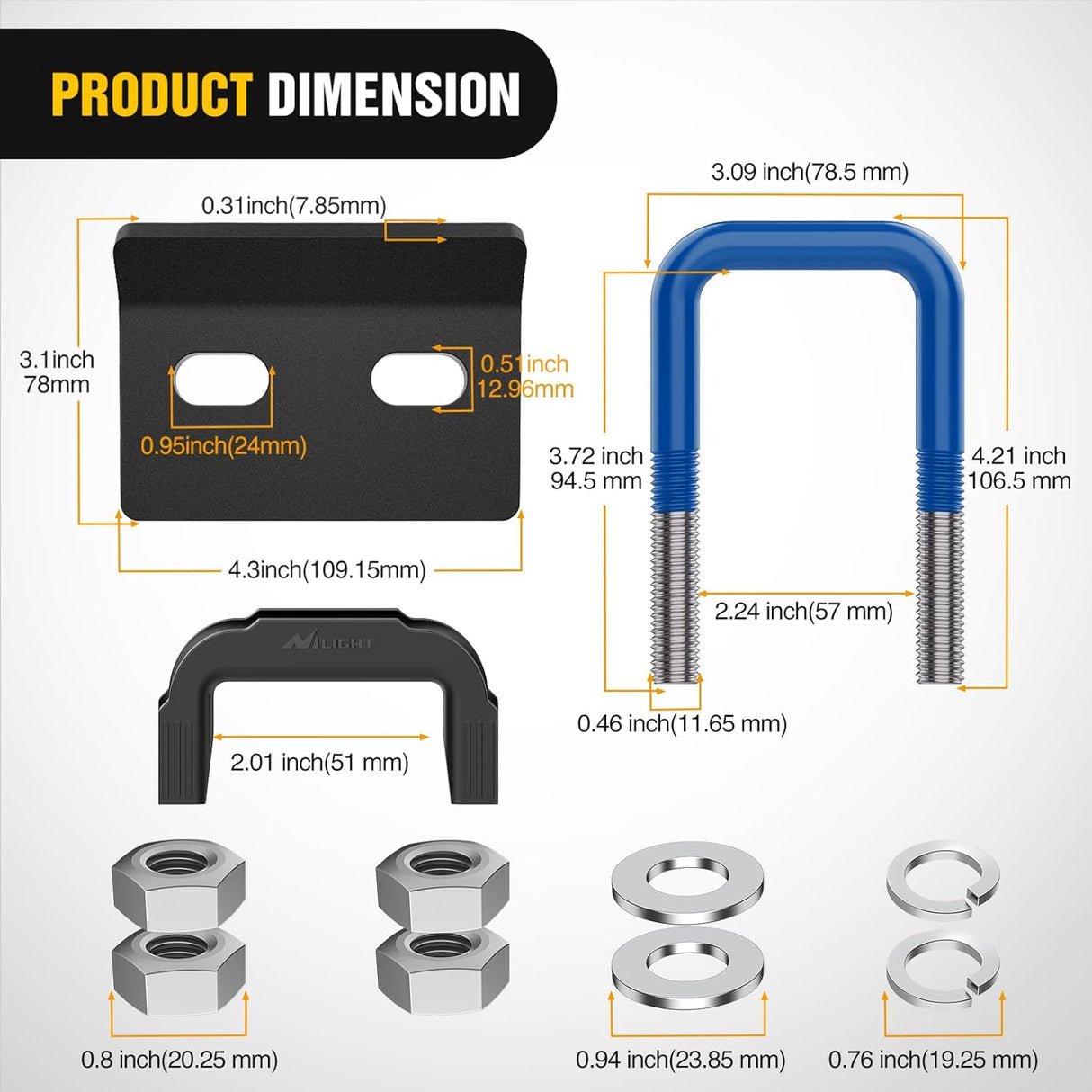 Trailer Hitch Tightener for 2 Inch Trailers Hitches Mount Anti Rattle Heavy Duty Steel with Rubber Cover Dark Blue U Bolt Matte Black Plate Electrophoresis Anti-Rust Triple Protective