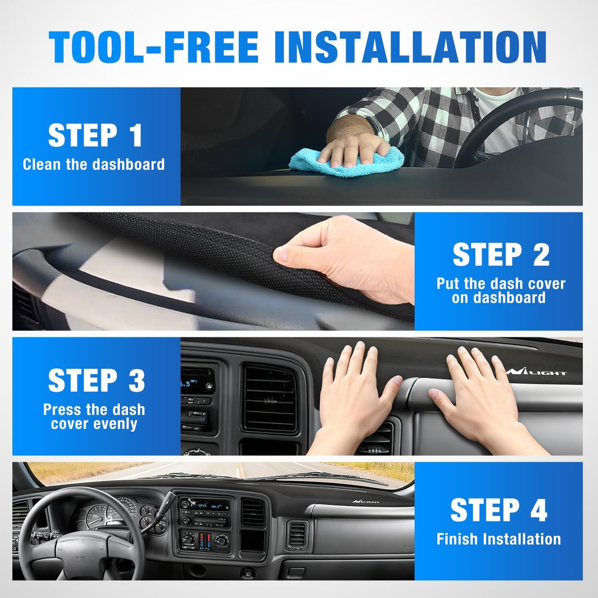 Dash Cover for 1999‑2006 GMC Sierra/Chevy Silverado, 2000‑2006 GMC Yukon/Yukon XL/Chevy Suburban/Chevy Tahoe, 2001‑2006 Avalanche, Suede Dashboard Mat Black