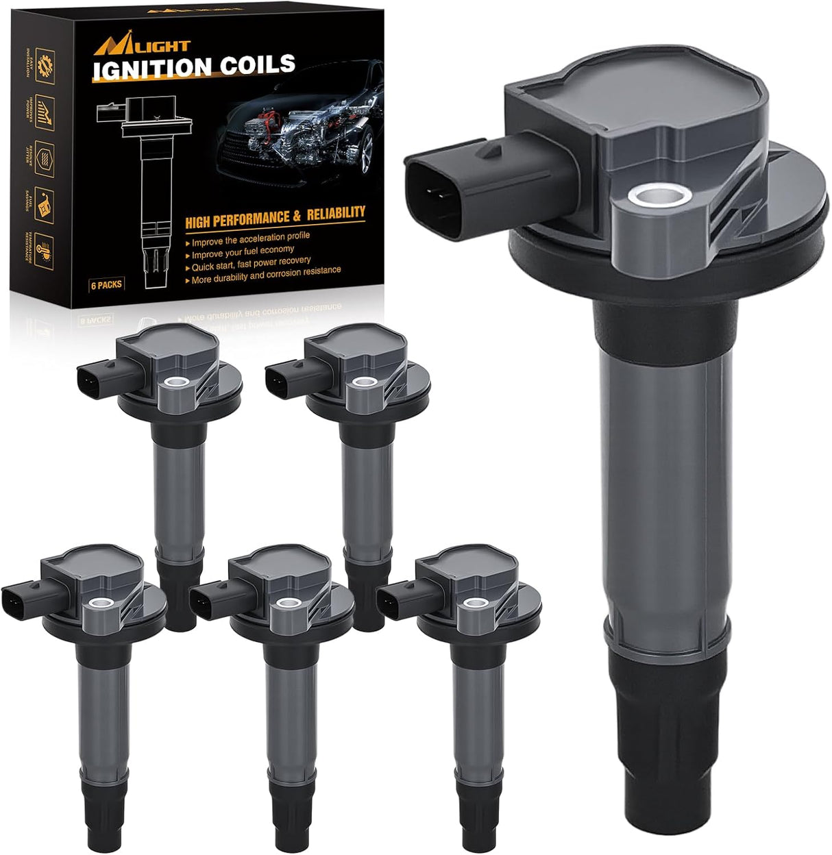 Ignition Coil Pack Fit for Ford Edge Explorer F150 Flex Taurus Lincoln MKS MKT MKZ Mazda 6 CX-9 Mercury Sable 3.5L 3.7L V6 2007 2008 2009 2010 2011-2016 OE# UF553 DG520 Ignition Coils Set of 6