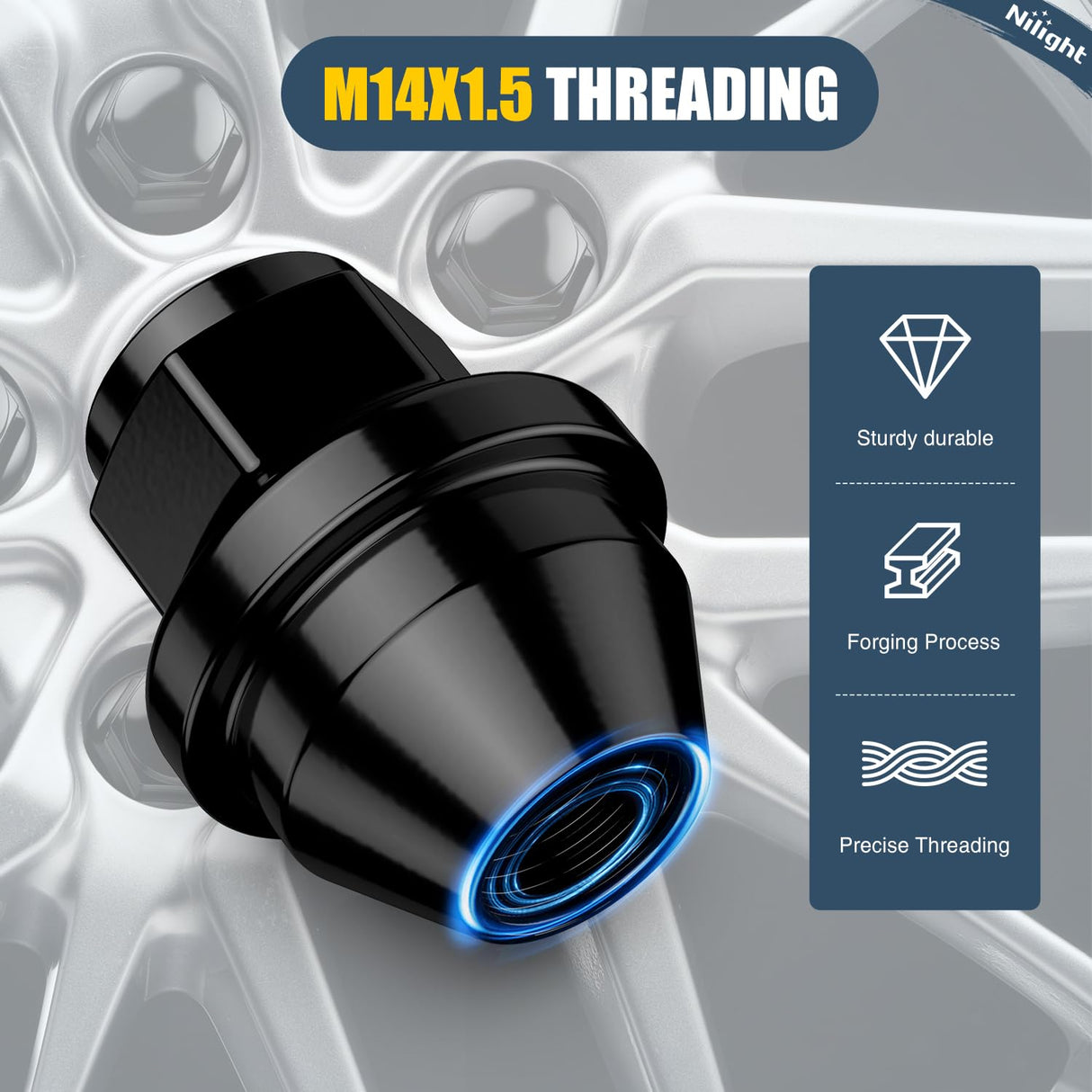 20PCS M14x1.5 Lug Nuts Compatible with 2015-2023 Ford Mustang/Edge | for 2020-2023 Explorer 2022-2023 Maverick One-Piece Solid Black Steel OEM Factory Wheel Nuts Replace