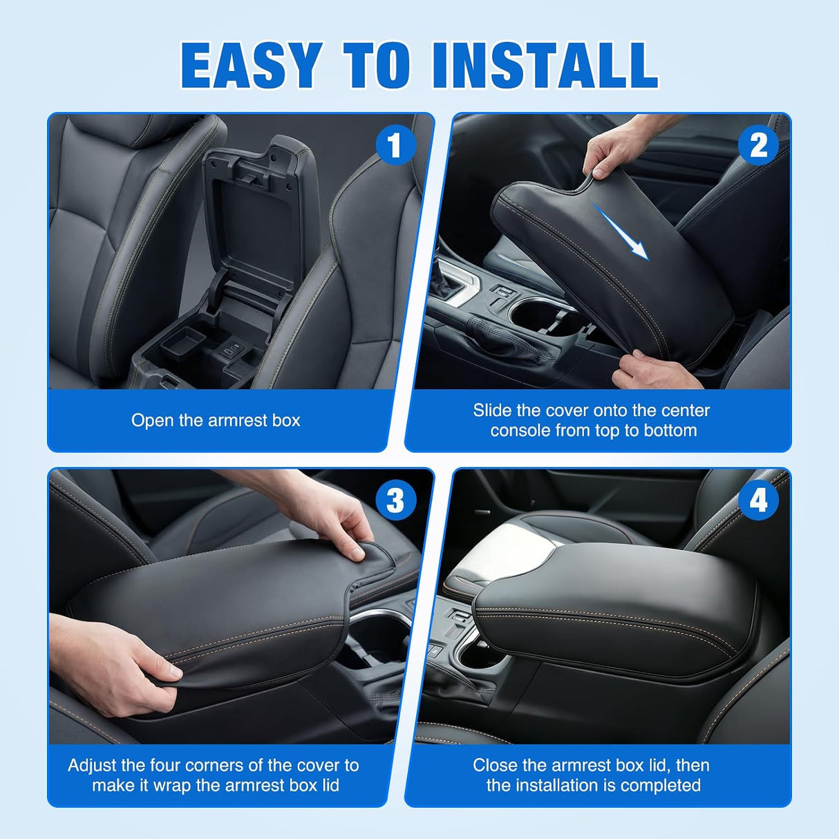 Center Console Cover for Subaru Crosstrek Impreza 2017-2023 Armrest | Premium Nappa Leather Armrest Cover for Car Waterproof Center Console Pad Protector Anti-Scratch Arm Rest Box Cover, Black
