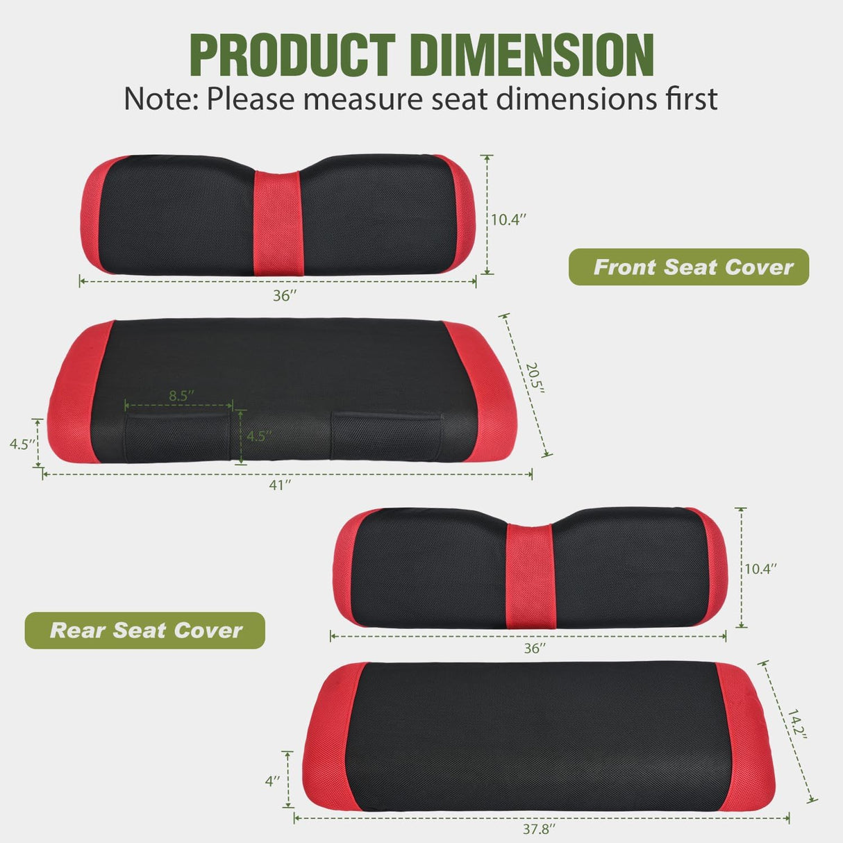 Golf Cart Seat Covers 2PCS Red Black EZGO TXT RXV Club Car DS | Breathable Sandwich Mesh Sun Scratch Resistant Washable No Staple Fits 1994-2013 EZGO TXT RXV and 2000-2026 Club Car DS