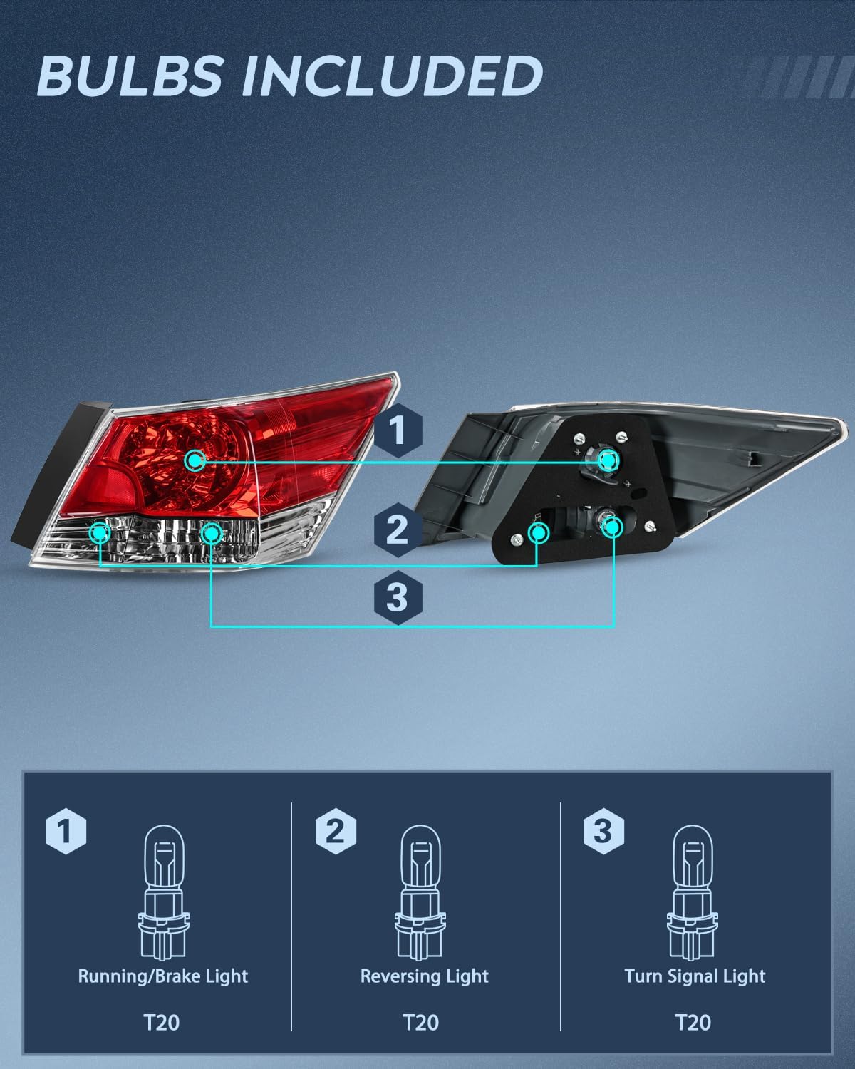 Taillight Assembly Compatible with 2008 2009 2010 2011 2012 Honda Accord Sedan Tail Lights Rear Lamp Replacement OE Style Passenger Side w/Bulbs