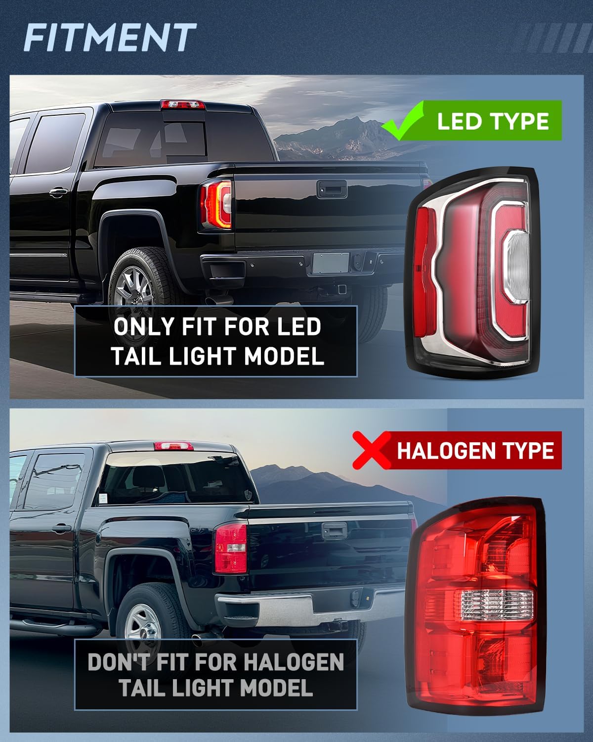 Taillight Assembly Compatible with 2016 2017 2018 GMC Sierra 1500 Tail Light with LED Type OE Style Rear Lamp Replacement Driver Side