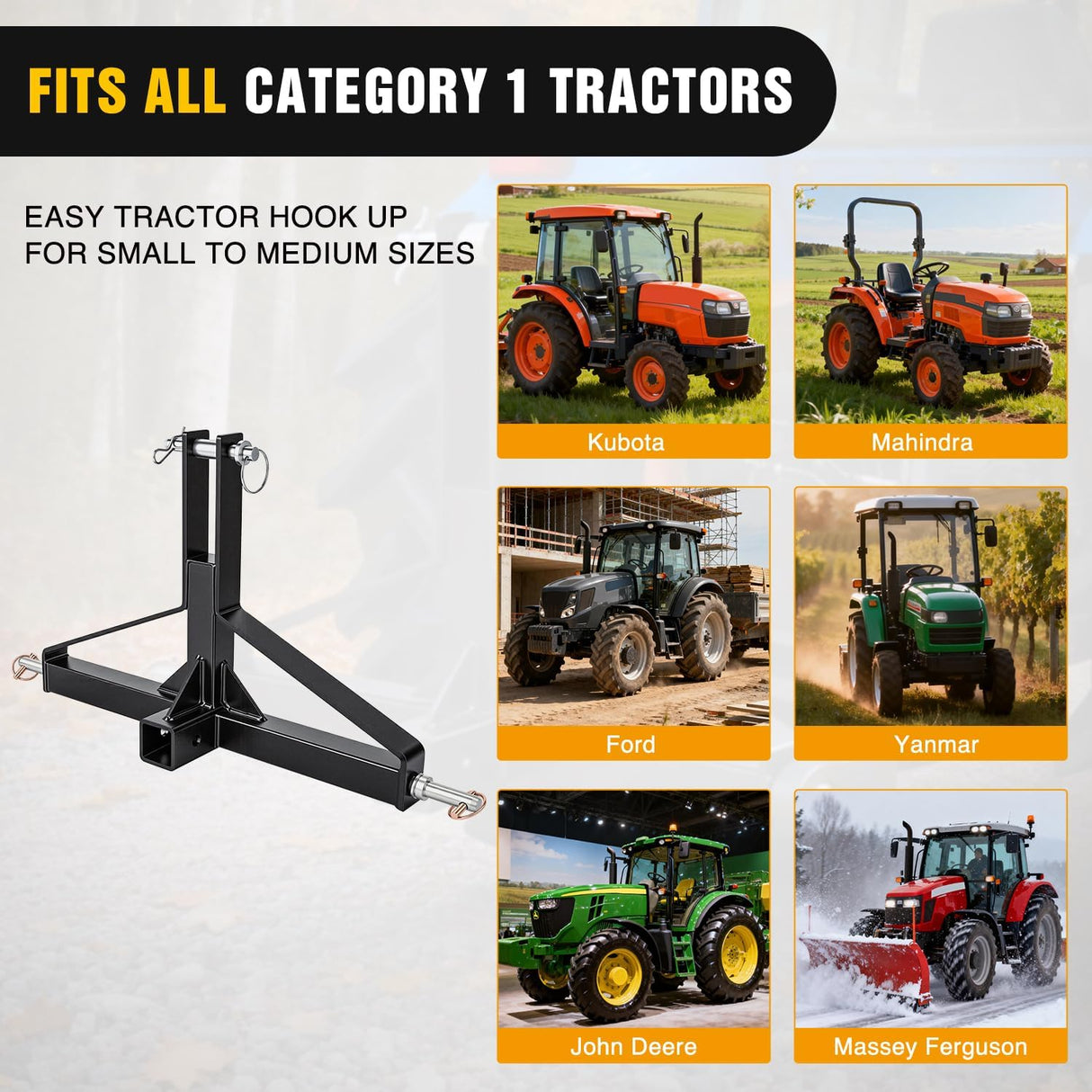 3 Point 2 Inch Trailer Hitch Receiver for Category 1 Tractor 3000LBS | Heavy Duty Quick Hitch Drawbar Adapter Compatible with Kubota BX John Deere Kioti Yanmar NorTrac Mahindra Ford Cat