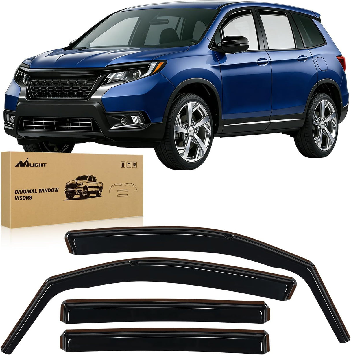 in-Channel Rain Guards for Honda Passport 2019-2024 2025 2026, Vent Window Visors Low Profile Wind Deflectors for Rain & Fresh Air Ventilation, Smoke Tinted-4PCS