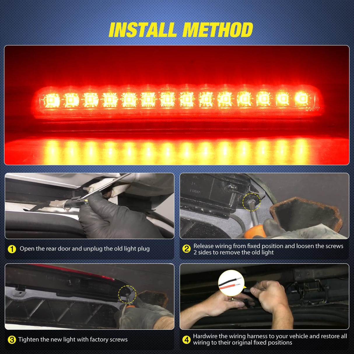 Third Brake Light for Chevy Trailblazer GMC Envoy 2002-2009 Smoked | for Buick Rainier 2004-2007, Isuzu Ascender 2003-2008, High Mount 3rd Stop Reverse Cargo LED Rear Cab Center Replacement