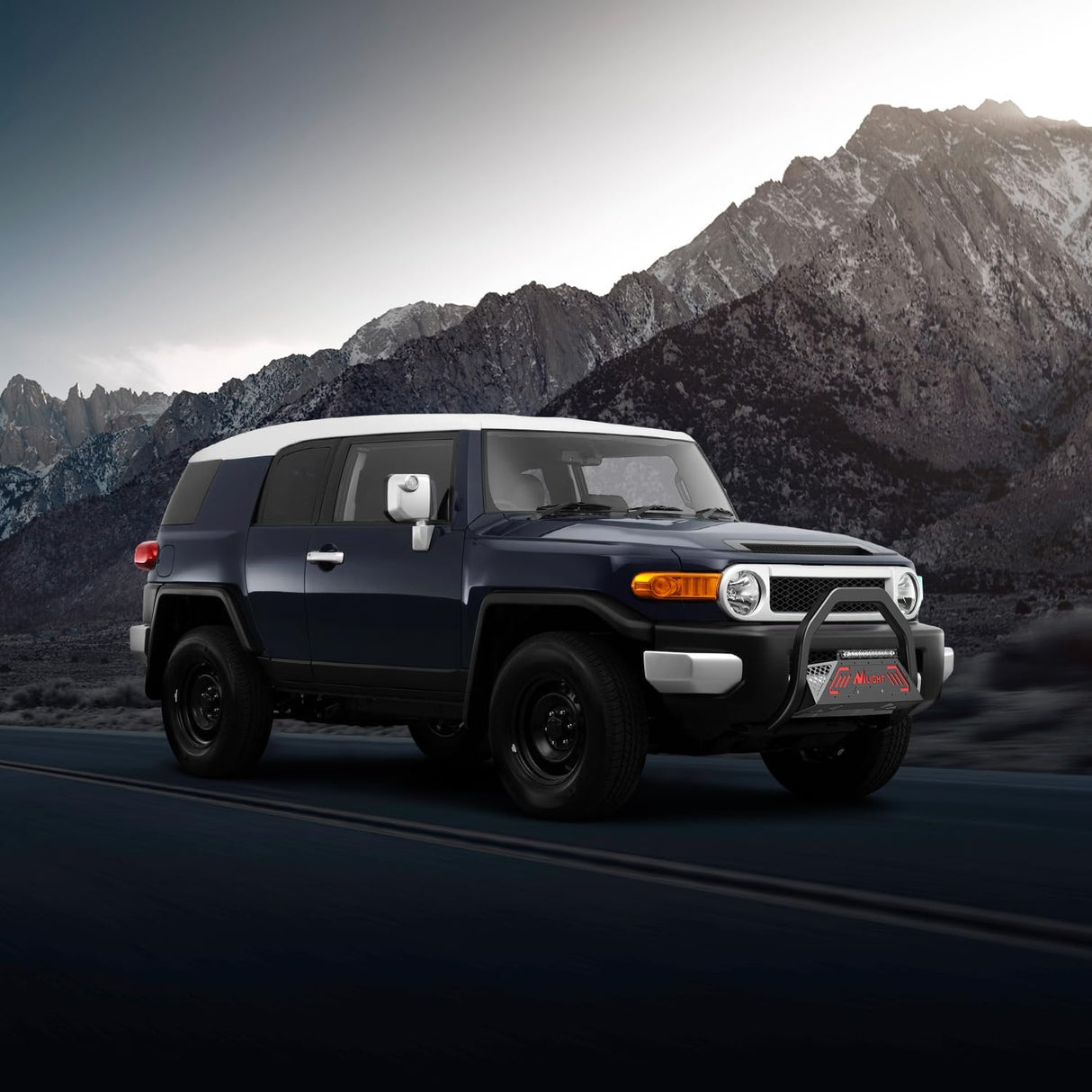 Bull Bar with Light Bar&License Plate Hole Compatible with Toyota Fj Cruizer 2007-2014 Truck Brush Guard, Front Bumper Push Bar w/Grille Skid Plate Light Mount