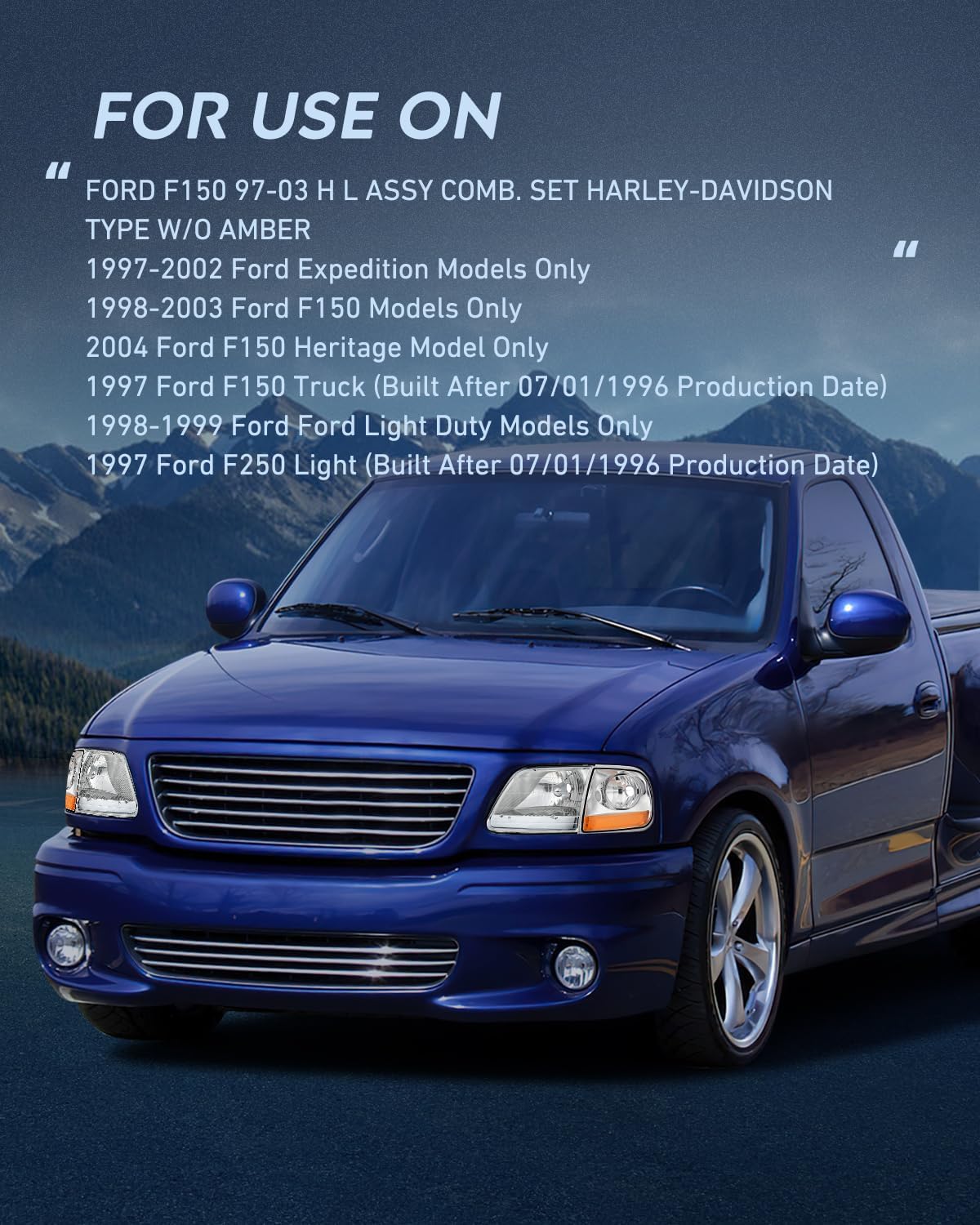 Headlight Assembly Compatible with 1997 1998 1999 2000 2001 2002 2003 Ford F-150 Expedition Chrome Housing Amber Reflector