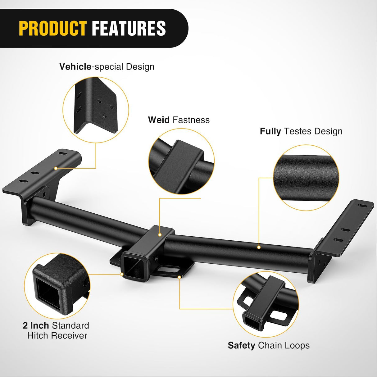 2 Inch Receiver Tow Hitch for Ford transit-150 250 350 2015-2026 | Class 3 Trailer Hitch for 2022 2023 2024 2025 2026 Ford E-Transit Black Powder Coated