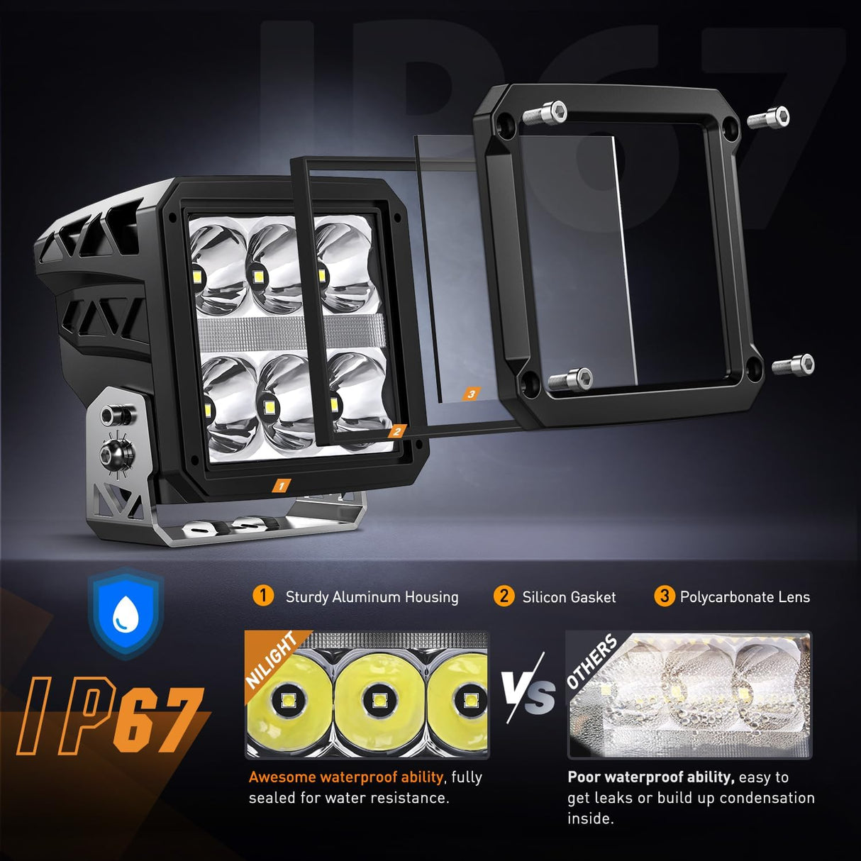 LED Pod Lights with Amber DRL 4 Inch 60 W Square 6487 LM Super Spot Light w/ 16 AWG Wiring Harness Kit for Auxiliary Offroad Driving LED Work Lights for Truck UTV ATV SUV 4x4 Jeep