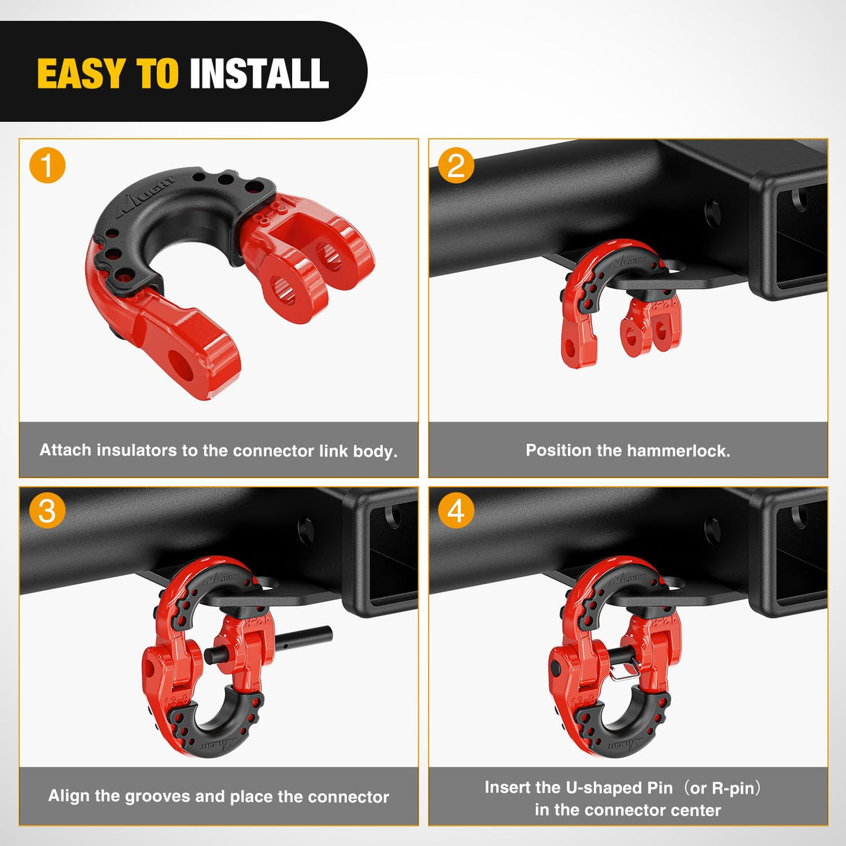 Safety Chain Connector Link, 1/2In Tow Hitch Hammerlock Coupling Link, 2 Pack Forged Steel Tow Chain Connector for Chain Link/Recovery Rope Link/Shackle, 12000 lbs Load Limit, Red