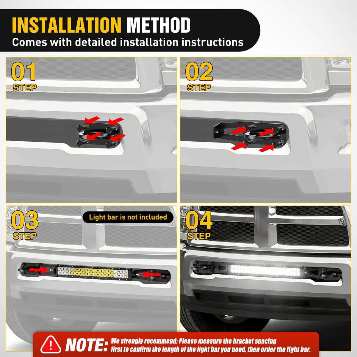 Hidden Bumper Mounting Brackets for 2009-2018 Dodge Ram 2500 3500 | Designed for 20 Inch Straight LED Light Bar,Heavy-Duty Steel,Front Lower Hidden Bumper Brackets