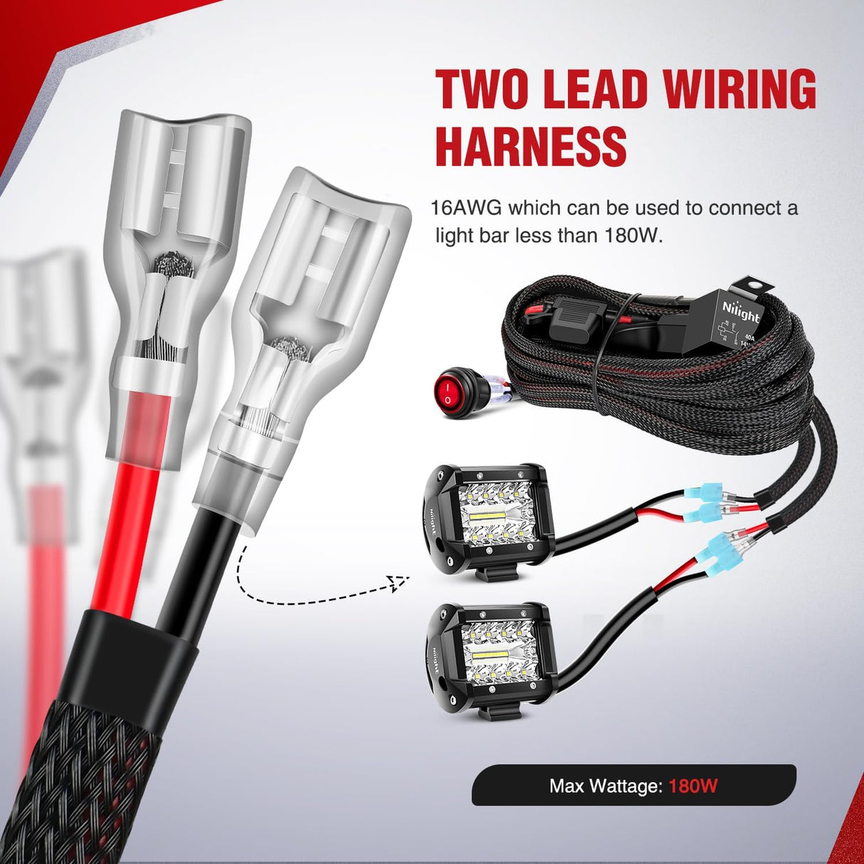 Wiring Harness Kit Nylon 16 AWG 2 Leads 12 V On Off Switch Power Relay Blade Fuse for LED Light Bar Off Road Lights on Cars Jeep Boat Trucks
