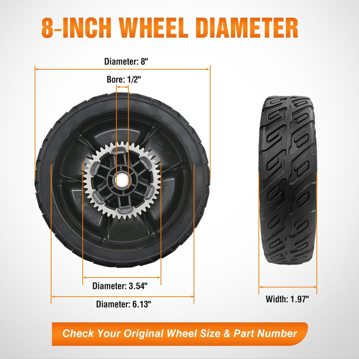 Lawn Mower Wheels Replacement 8 Inch, 2 Rear 42710-VR8-N00ZA and 2 Front 44710-VR8-N00ZA, Honda Lawnmower Wheels Compatible with HRN216 Series for Self-Propelled Walk-Behind, 4-Pack
