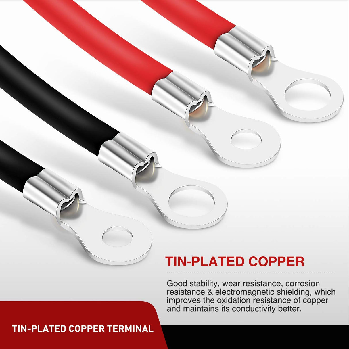 6AWG 20 Inch Battery Power Inverter Cables 3/8 Inch Lugs | Tinned Copper Teiminal Red Black Oxygen-Free Wires Max. 59.9A for Solar Motorcycle Automotive Power Inverters