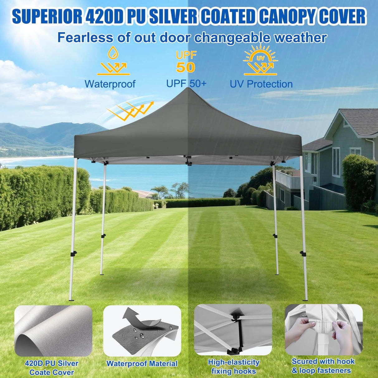 10x10 Pop Up Canopy Tent with 4 Sidewalls Portable Folding Outdoor Canopy Easy Setup Gazebo Waterproof Instant Popup Shelter Tent w Wheeled Carry Bag sandbags for Events Parties Camping, Gray