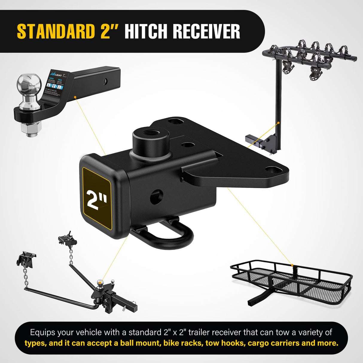 2 Inch Rear Trailer Hitch Receiver Class 3 Tow Towing Hitch & Cover Kit for Gladiator JT 2019 2020 2021 2022 2023 2024 2025 with Hitch Cover