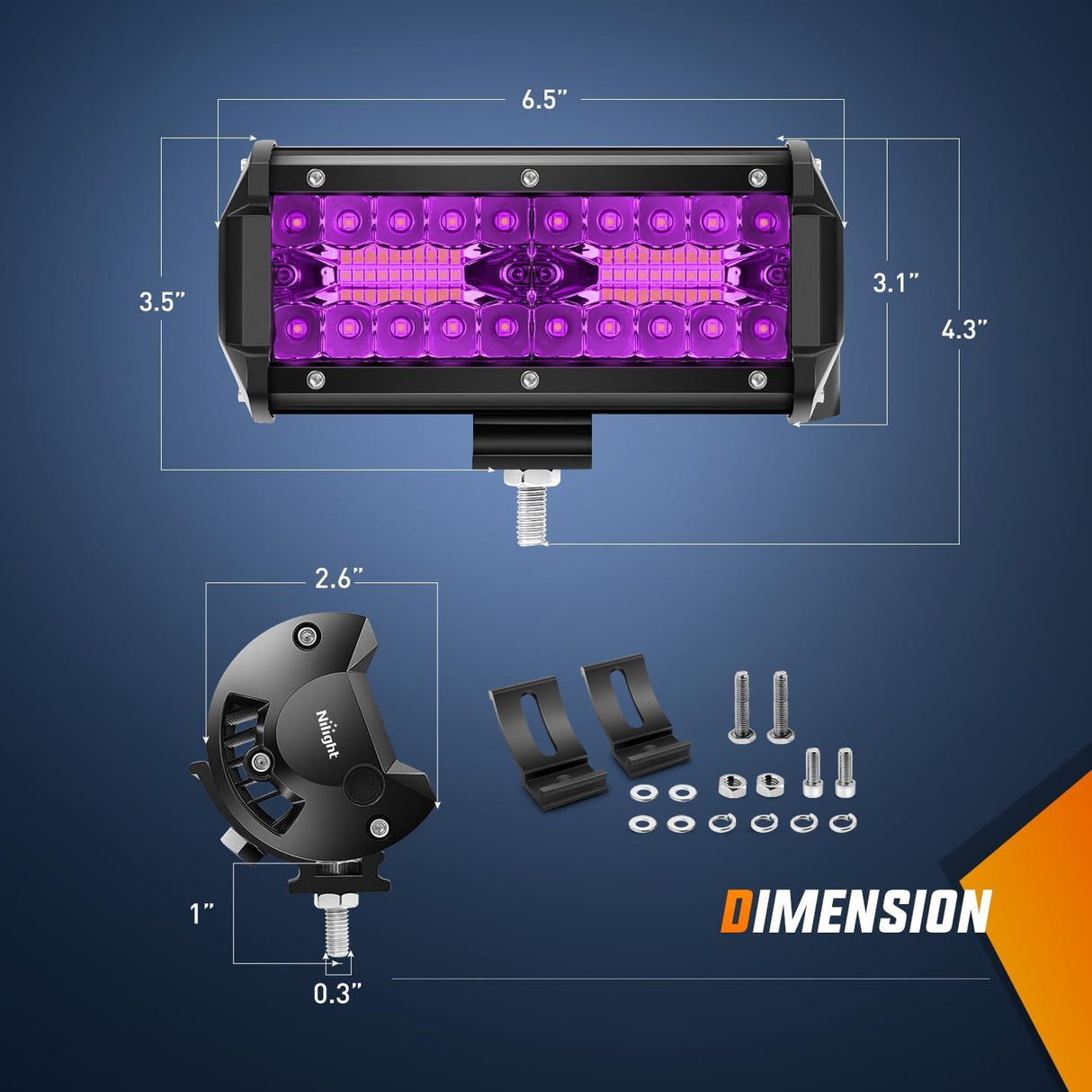 6.5 Inch LED Light Pods Purple Triple Row 2PCS 120W Flood Spot Combo Off Road Driving Decoration Neon Hunting Lighting for UTV Pick-up Van Boat Tractor