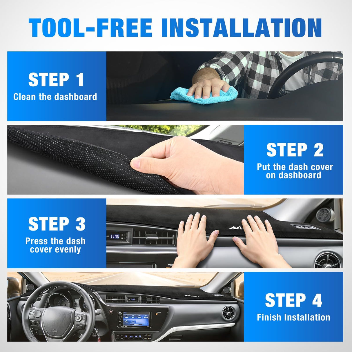 Dash Cover for Toyota Corolla 2014 2015 2016 2017 2018, Custom Fit Suede Dashboard Mat Non‑Slip Sunshade Glare Protector Interior Accessories Black