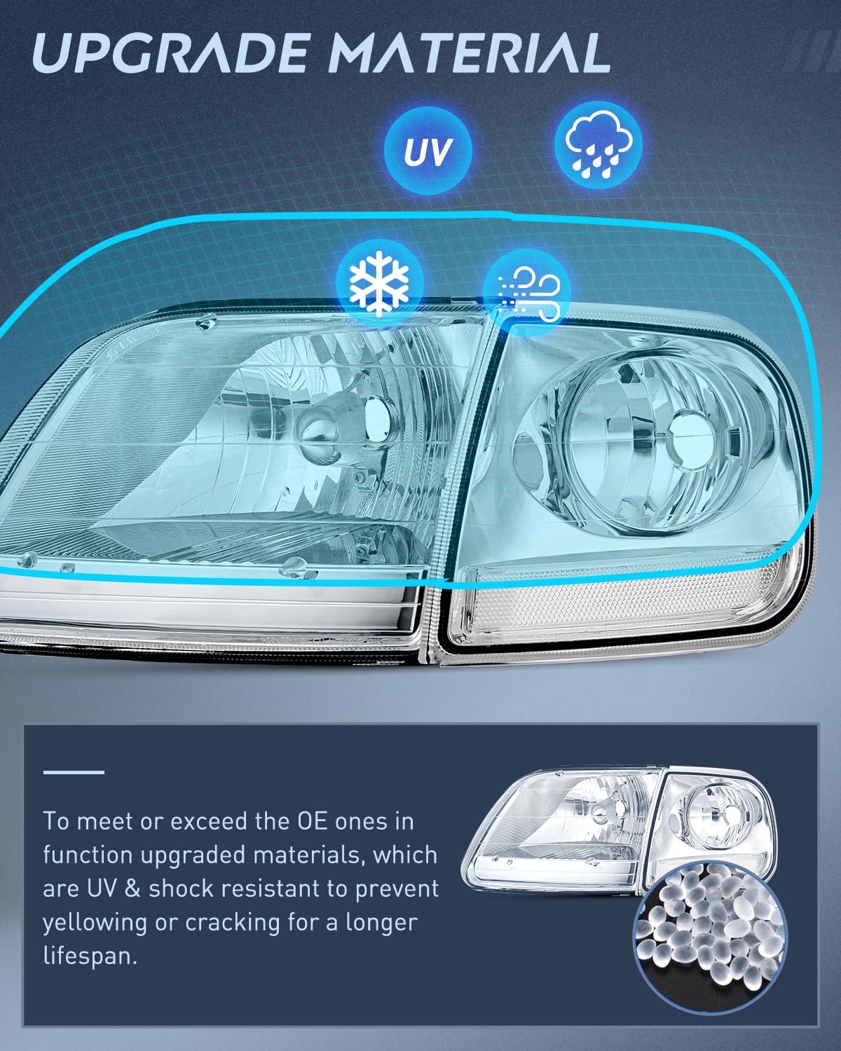 Headlight Assembly Compatible with 1997 1998 1999 2000 2001 2002 2003 Ford F-150 Expedition Chrome Housing