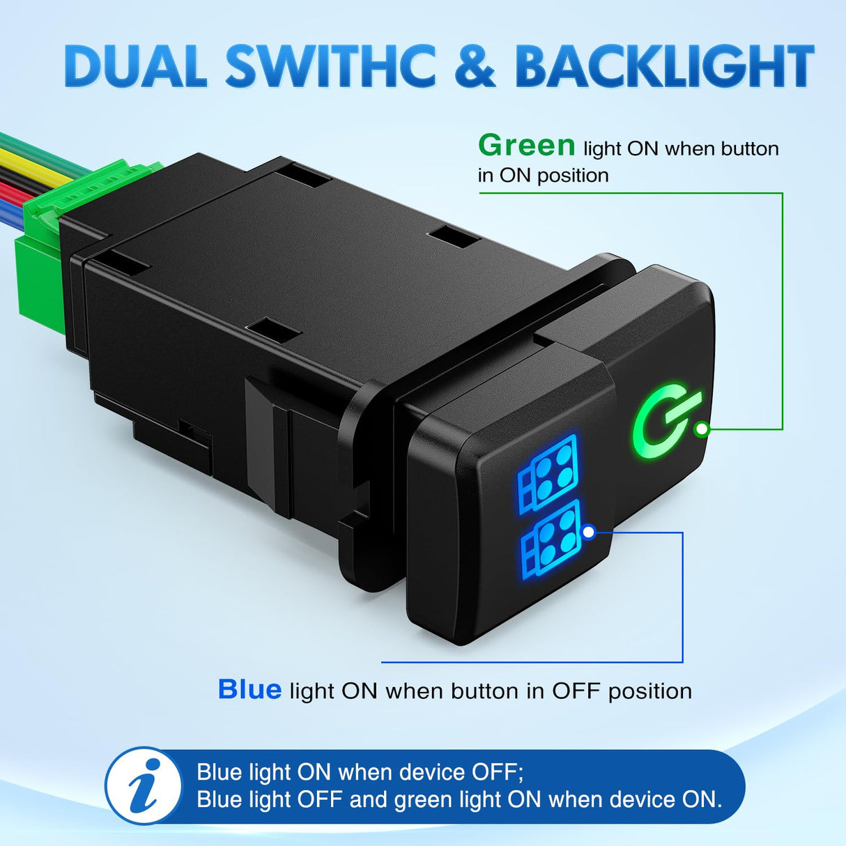 Power & LED Work Lights Dual Push Button Switch 12V ON Off Switches with Connector Wire Kit 1.54 Inch x 0.83 Inch Replacement for Toyota Tacoma Tundra 4Runner FJ Cruiser Hilux Fortuner