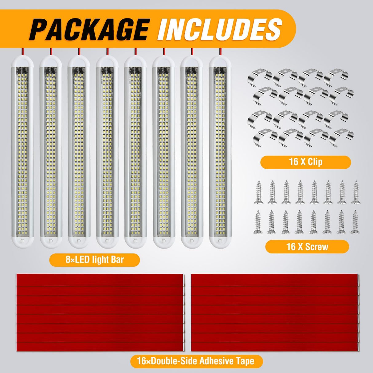 LED Interior Light Bar 8PCS 12 Inch Strip Lights | 120 LEDs with 1600LM Output On Off Switch and 12V to 85V Compatibility for RV Camper Enclosed Cargo Trailer Boat and Van