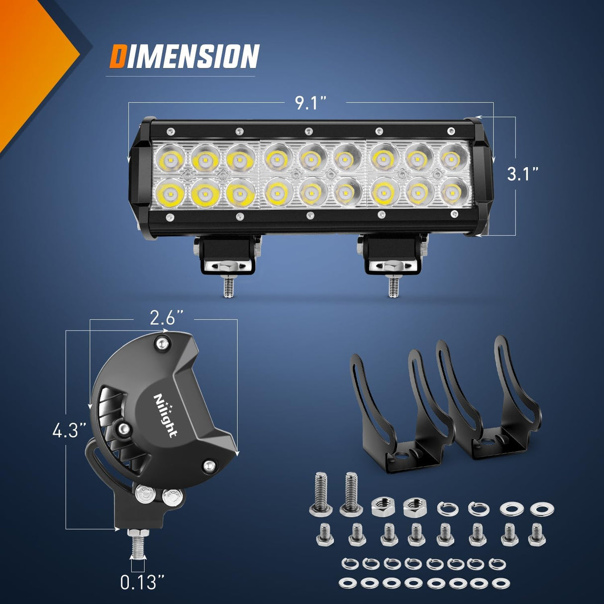 LED Light Bar 9Inch 54W 3600LM Spot Off Road Driving Lamp Super Bright Waterproof Fog Work Lighting for Trucks SUV ATV UTV Pick-up Boat Tractor 4x4 Van Camper