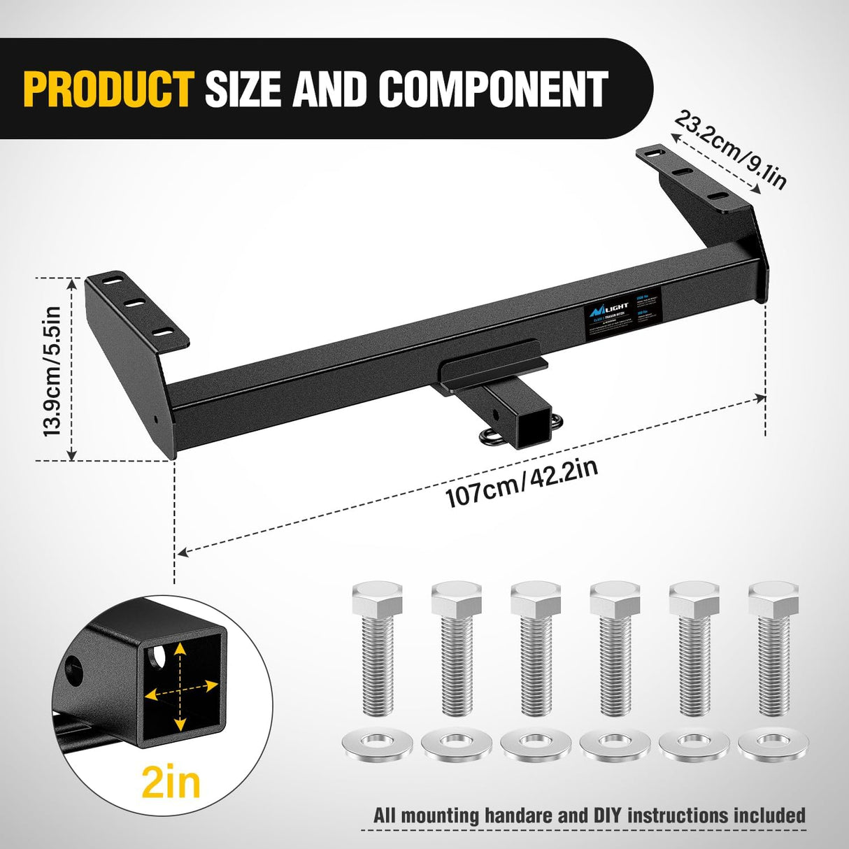 Class 3 Trailer Hitch 2 Inch Receiver Tow Hitch Compatible with Suzuki Equator 2009-2012, Nissan Frontier 2005-2026, Multi-Fit Hitch for Ball Mount Cargo Carrier Bike Rack, Black Powder Coated