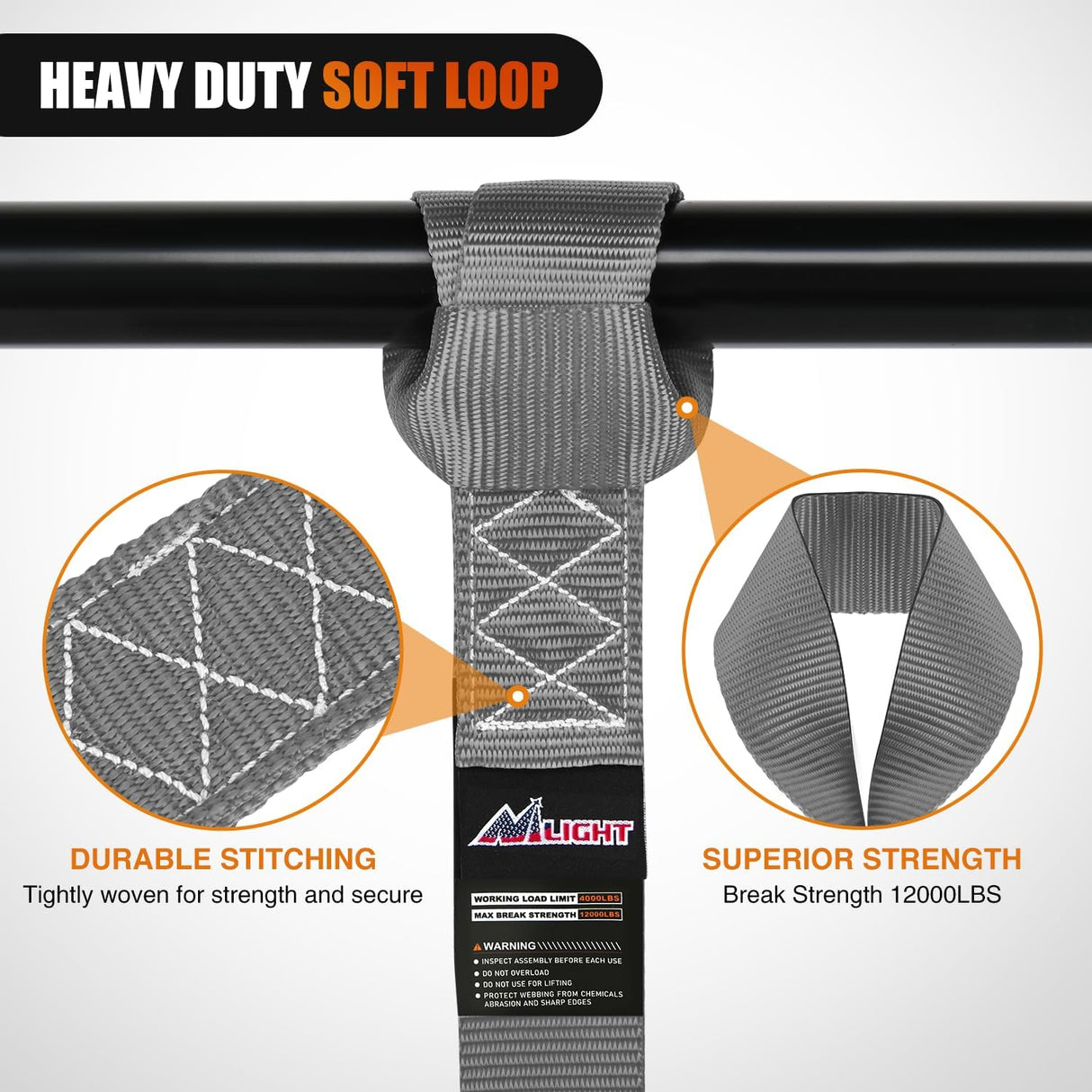 Soft Loop 1.7 Inch×17 Inch Motorcycle Tie Down Straps Heavy Duty 12000Lbs Max Break Strength for Securing ATV UTV Kayak Moving Cargo (8PK-Grey)