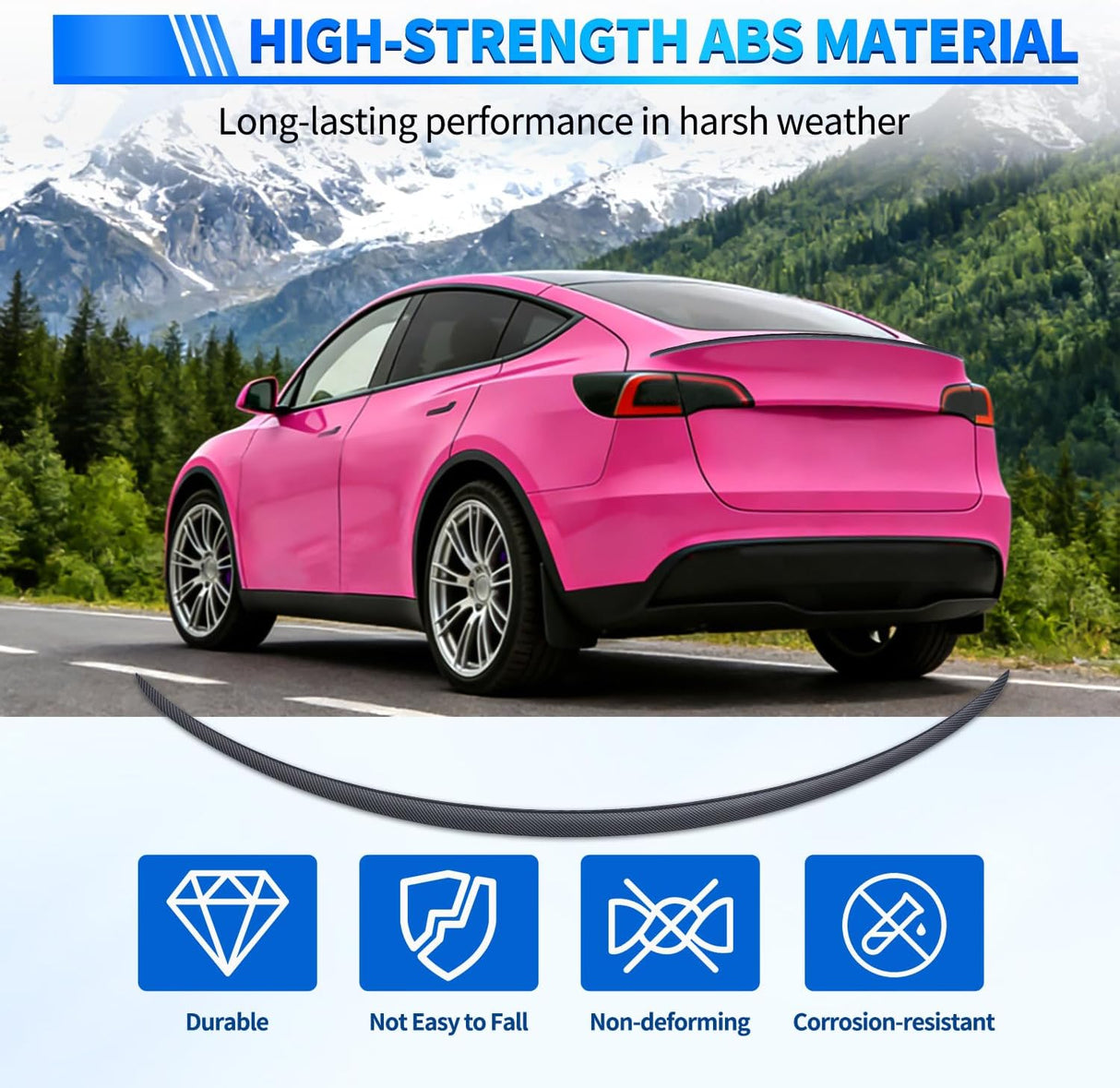 Spoiler Fit for Tesla Model Y 2020 2021 2022 2023 2024 Spoilers for Cars Rear Spoiler Wing Sporty Rear Trunk Lip Exterior Accessories Easy No-Drill Installation ABS Carbon Fiber Pattern