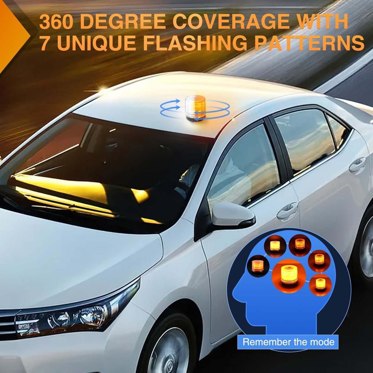 18LED Magnetic Beacon Light Amber White Wireless Rotating Powered Emergency Hazard Warning Safety Flashing Rooftop Led Strobe Lights for Car Truck Snow Plows Forklift Trailer Security Vehicles