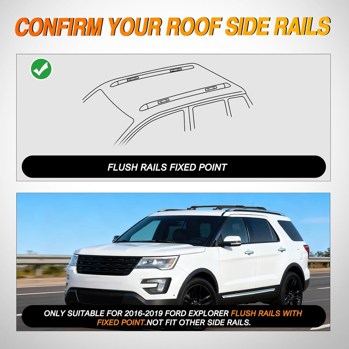 Roof Rack Cross Bars Fit for Ford Explorer 2016 2017 2018 2019 with Side Rails and Fixed Point, Adjustable Aluminum Car Crossbars for Cargo Carrier Luggage Bike Kayak Rooftop Tent Snowboard