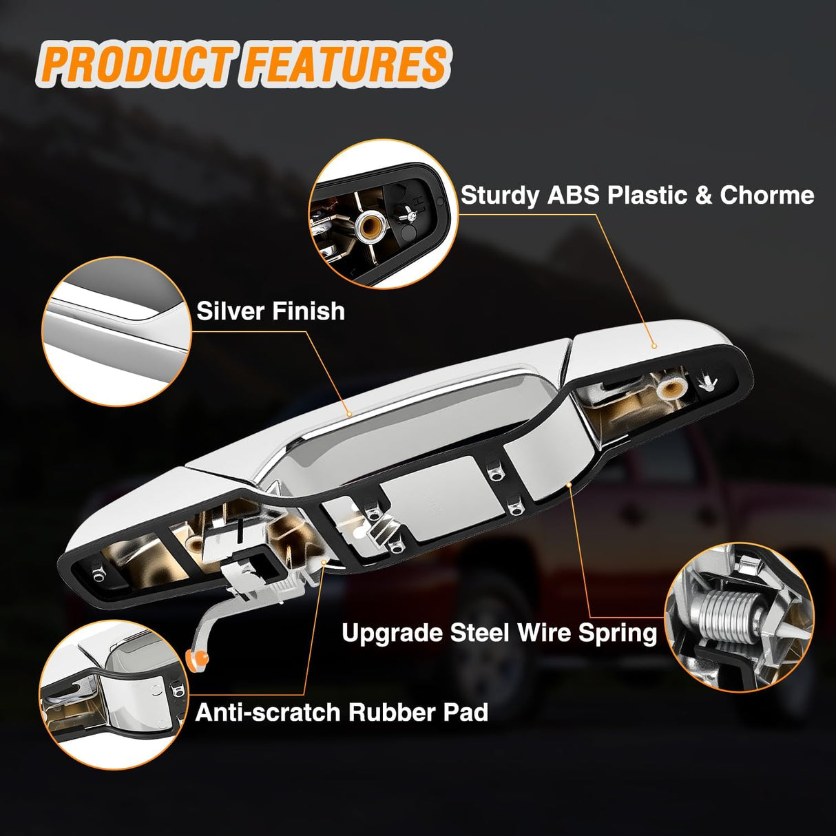 Exterior Front Right Passenger Car Door Handle Compatible with 2007 08 09 10 11 12 13 Chevy Silverado Suburban Tahoe GMC Sierra Yukon Cadillac Escalade Replaces #80545,25960526,15915150,Chrome