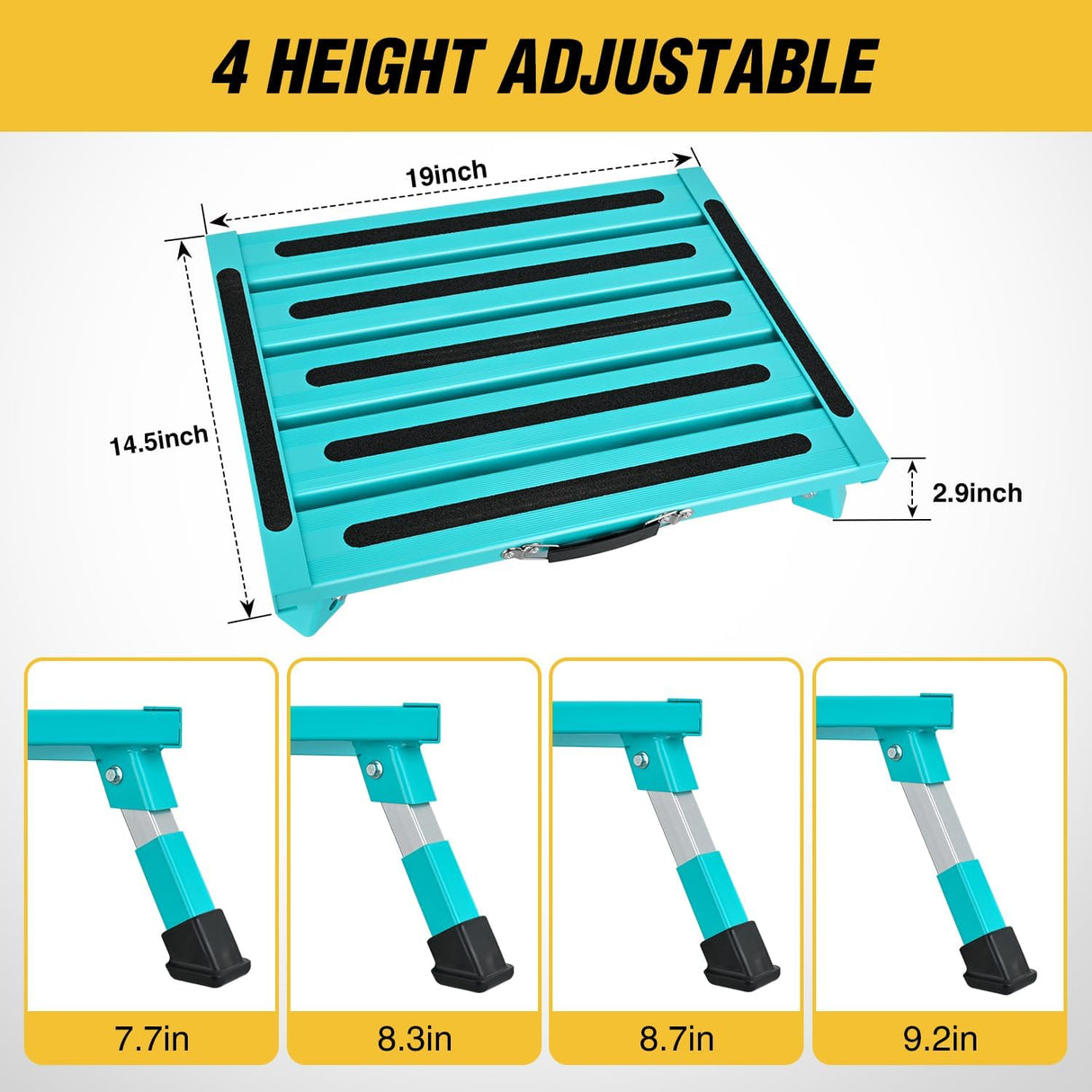 RV Step Stool Aluminum Folding Platform Steps 19x14.5 RV Steps 4 Levels Adjustable Heavy Duty Step Stool with Anti-Slip Surface Rubber Feet Portable Handle 500lb for Camper Trailer,Mint Green
