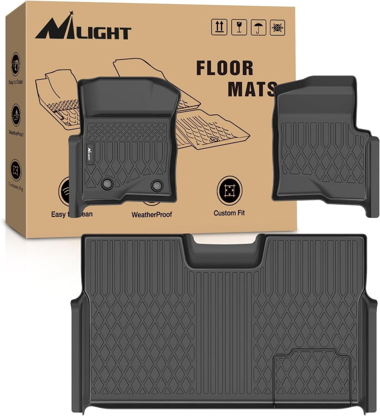 TPE Floor Mats for Ford F150 F-150 SuperCrew Crew Cab Bucket Seat 2010 2011 2012 2013 2014, All Weather Custom Fit Heavy Duty Floor Liners