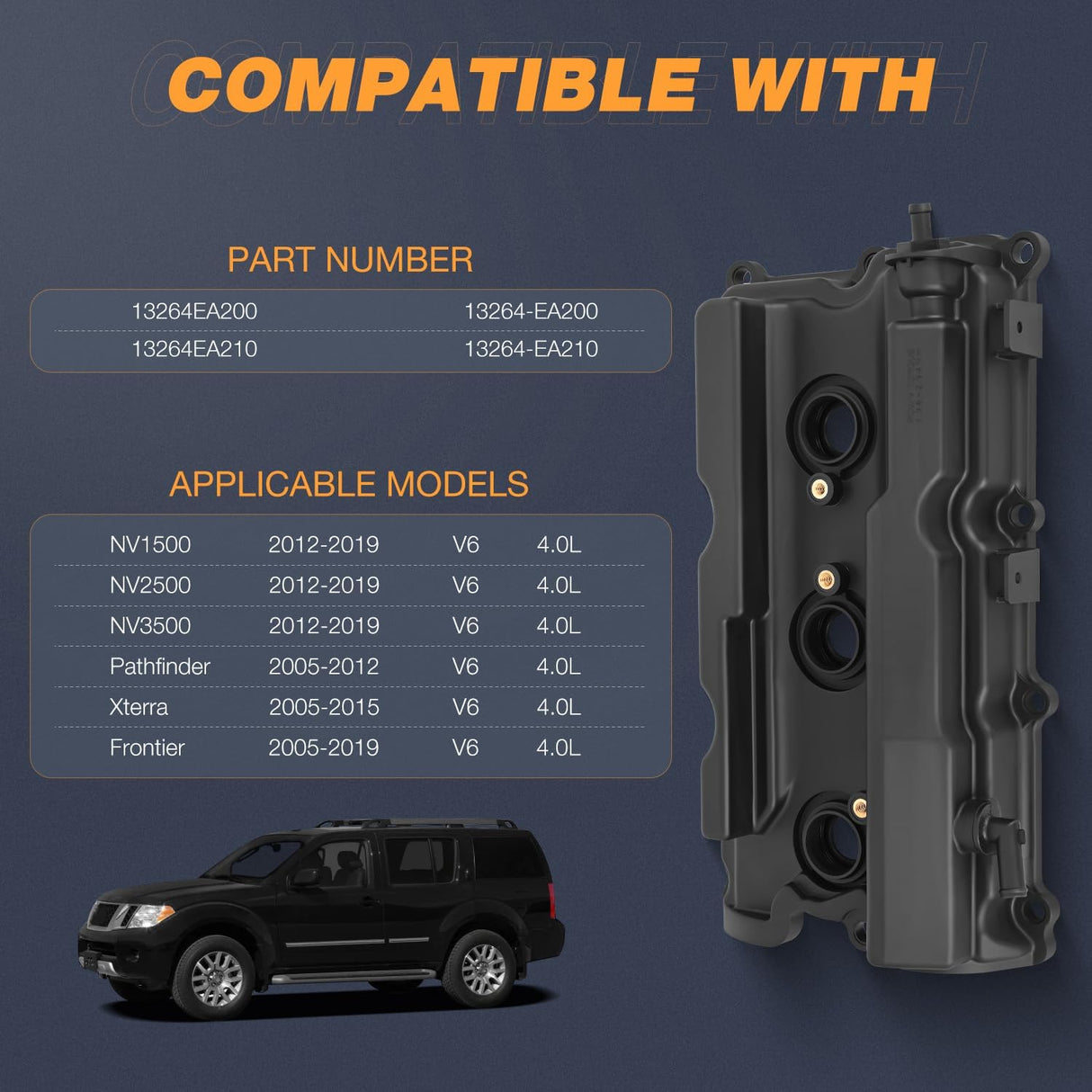 Pair Engine Valve Cover for Nissan Frontier 2005-2019, NV1500 NV2500 NV3500 2012 2013 2014 2015 2016 2017 2018 2019, Pathfinder 2005 2006 2007 2008 2009 2010 2011 2012, Xterra 2005-2015