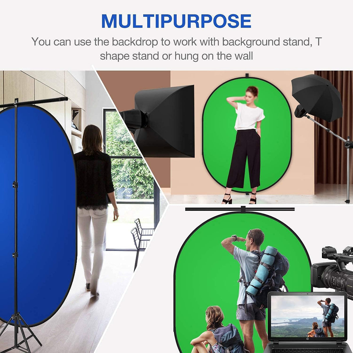Nilight 5ft x 6.5ft Chromakey Backdrop, 2-in-1 Background Screen Green and Blue Screen, Foldable Backdrop for Photography, Gaming and Live Streaming