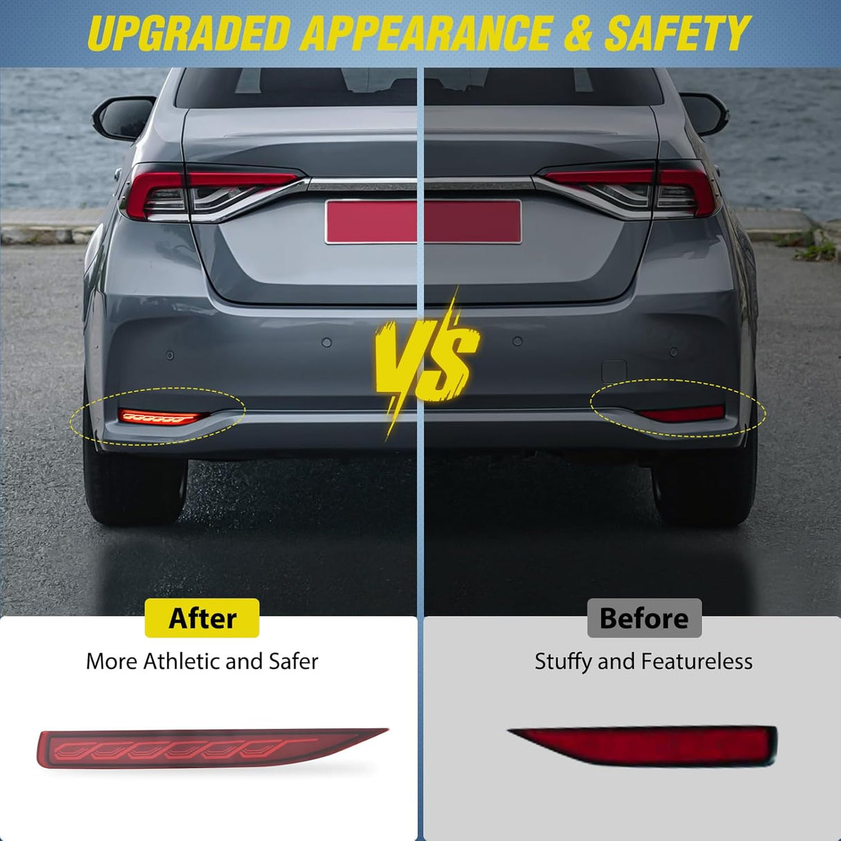 Rear Bumper Tail Light Compatible with 2019 2020 2021 2022 2023 2024 2025 Toyota Corolla Red Lens LED Reflector Bumper Lamp Brake Turn Signal Sequential Flashing Driving Taillights Replacement