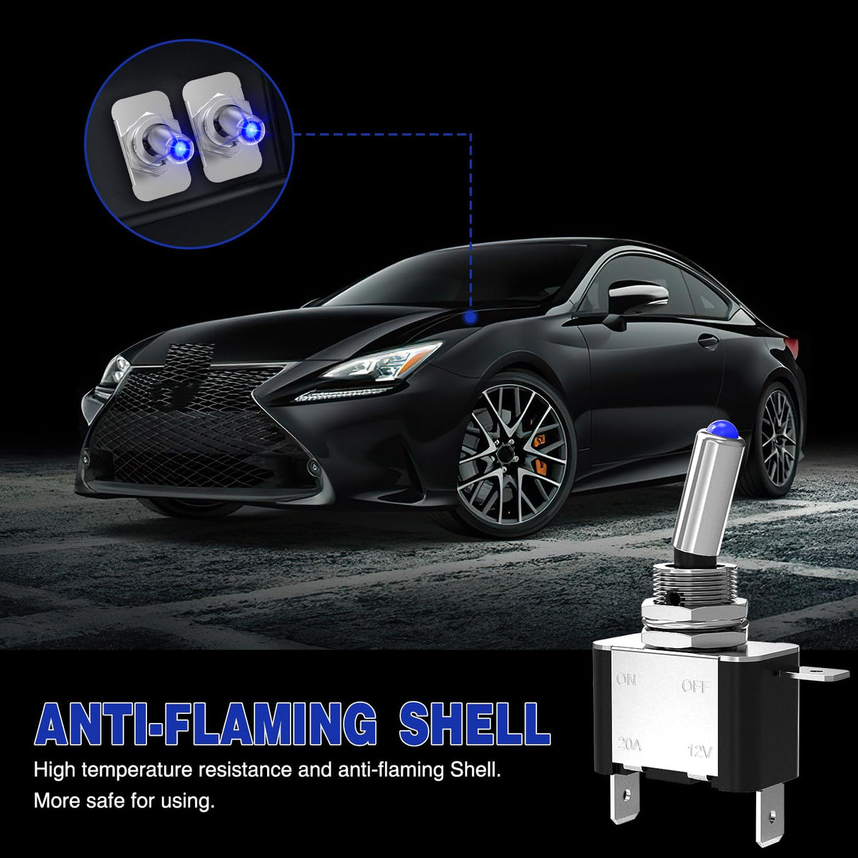 3PCS Blue LED Toggle Switches 12V 20A 3 Pin 2 Position ON Off SPST Heavy Duty Rocker Switch for Auto Car Marine RV Vehicles Truck Boat Dash