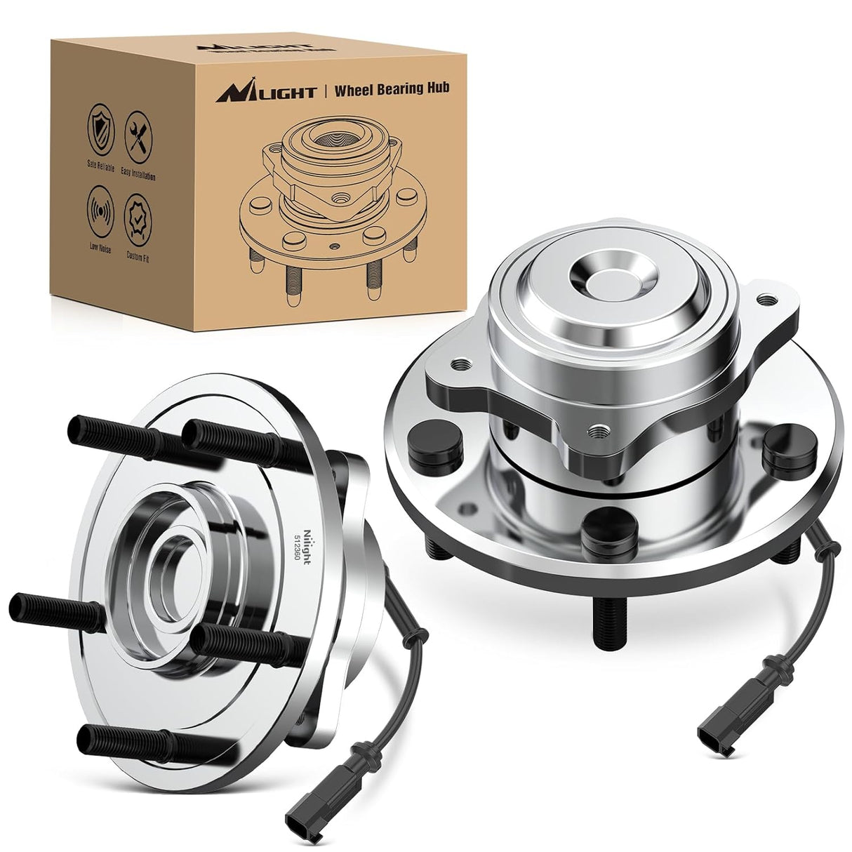 Rear Wheel Hub and Bearing Assembly for Dodge Grand Caravan 2008 2009 2010 2011 2012, Chrysler Town & Country 2008-2012, VW Routan 2009-2012, 5 Lugs w/ABS-512360 2Pack