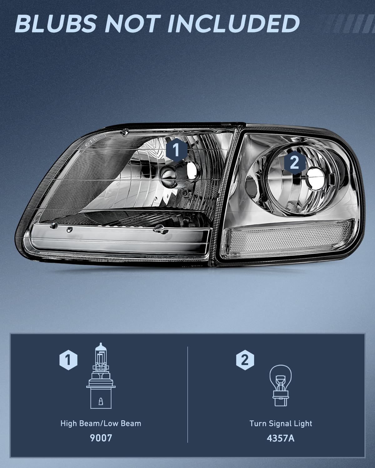 Headlight Assembly Compatible with 1997 1998 1999 2000 2001 2002 2003 Ford F-150 Expedition Chrome Housing Smoked Lens