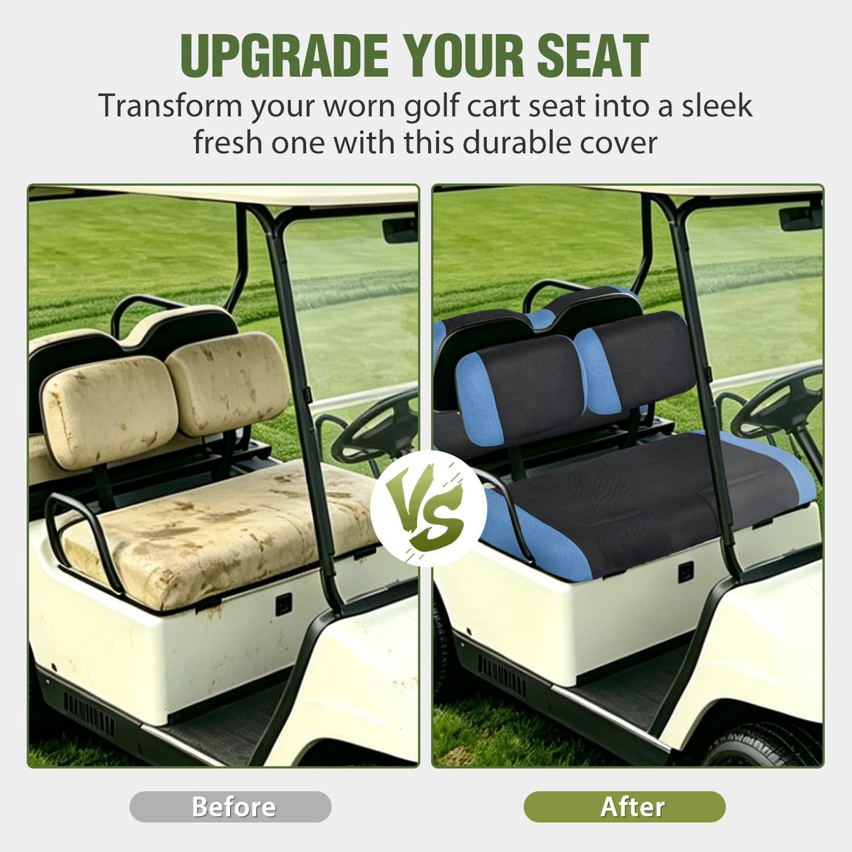 Golf Cart Seat Covers 2PCS Blue Black for Club Car DS Yamaha | Breathable Sandwich Mesh Sun Scratch Resistant Washable No Staple Fits 1982-2000 Club Car DS Yamaha G22 G19 G16 G9 G2