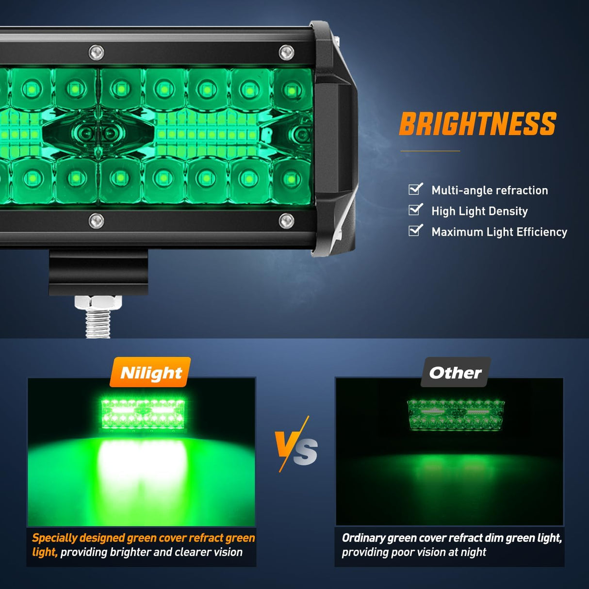 6.5 Inch LED Light Pods Green Triple Row 2PCS 120W Flood Spot Combo Off Road Driving Fog Fishing Hunting Emergency Safety Signal Deck Trailer Lighting for UTV Pick-up Van Boat Tractor
