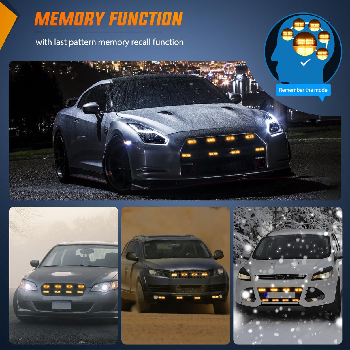 8PCS Led Strobe Lights with Controller 12V 24V Sync Feature Amber Light 12 24 LED Surface Mount Emergency Hazard Warning for Vehicle Car Truck RV ATV