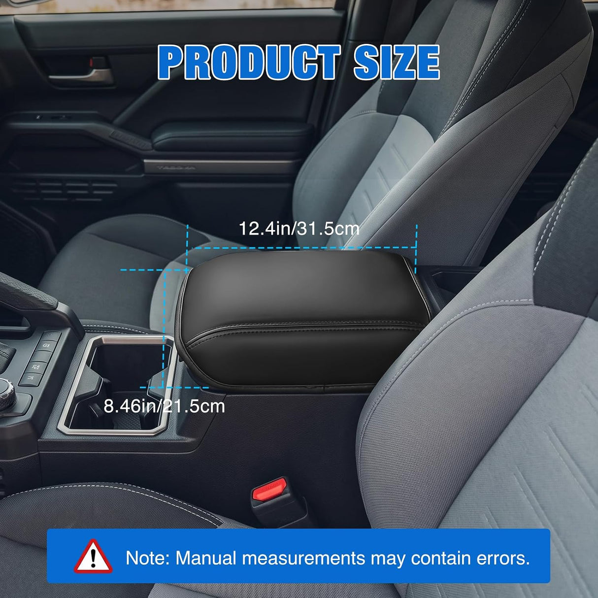 Center Console Cover Fit for Toyota Tacoma 2024 2025 2026 Armrest | Nappa Leather Armrest Cover for Toyota Accessories Waterproof Middle Console Cushion Anti-Scratch Car Arm Rest Box Pad, Black
