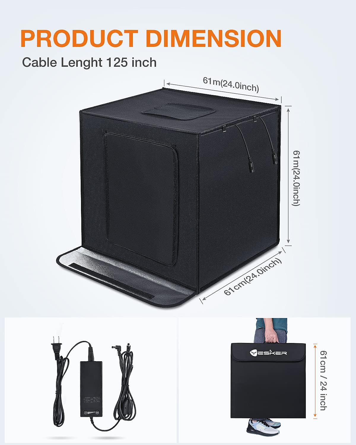 Light Boxes Photo Light Box, 24x24x24 inch Portable Lighting Tent Kit Brightness Adjustable Studio Photography Booth with 126 Large LED Lights CRI95+ with 4 Background for Large Items Shooting